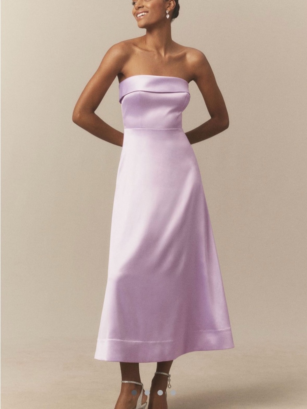 Anthropologie Strapless Satin Midi Dress in Lavender